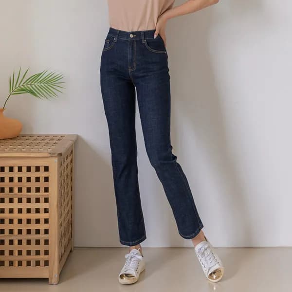 여성 스판 데님 일자핏 청바지 숏 딥블루 2XL