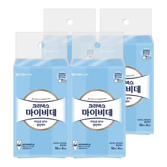 크리넥스 마이비데 클린케어 화장실용 물티슈, 리필형, 10매, 16팩