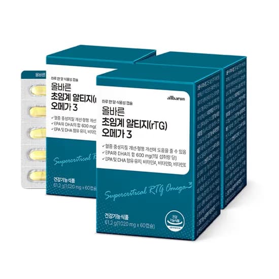 올바른 초임계 알티지 rTG 오메가3, 60캡슐, 3박스