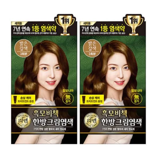 리엔 흑모비책 한방크림염색 밝은 갈색 120g 2개