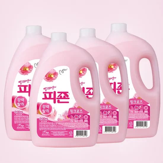 피죤 섬유유연제, 핑크로즈, 3.1L, 4개
