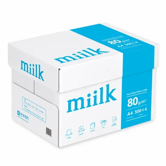 한국제지 밀크 A4 복사용지 , 80g, 2000매, 1박스