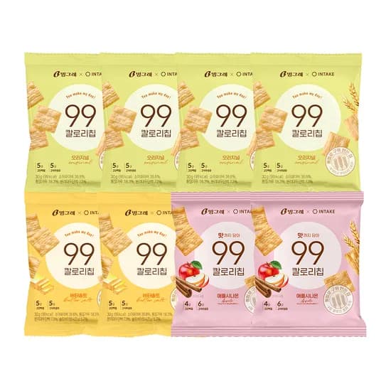 빙그레 99칼로리칩, 오리지널 30g 4개 + 버터솔트 30g 4개 + 애플시나몬 30g 2개