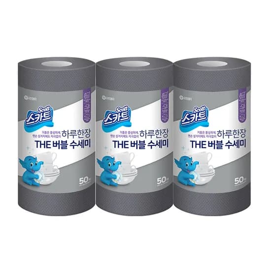 스카트 하루한장 THE 버블 수세미, 그레이, 50매, 3개