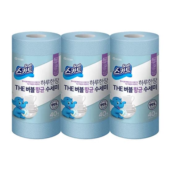스카트 하루한장 THE 버블 향균 수세미, 스카이블루, 40매, 3개