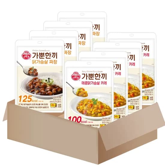 오뚜기 가뿐한끼 세트 매콤닭가슴살카레 4개 닭가슴살짜장 4개 130g 1세트 15,580원