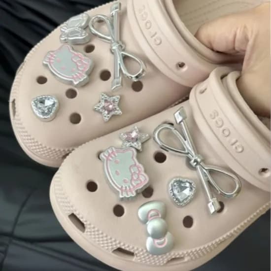 신발 꾸미기 크록 샌들 장식 파츠 세트 실버리본고양이