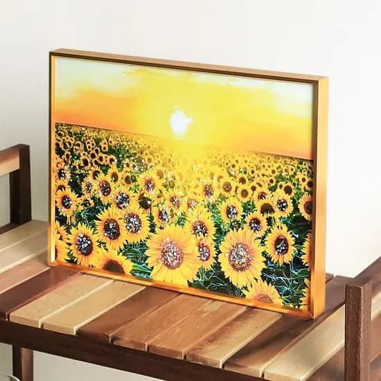 재물을 부르는 해바라기 풍수 인테리어 황금 보석 액자, 해바라기와 노을, 40x30cm