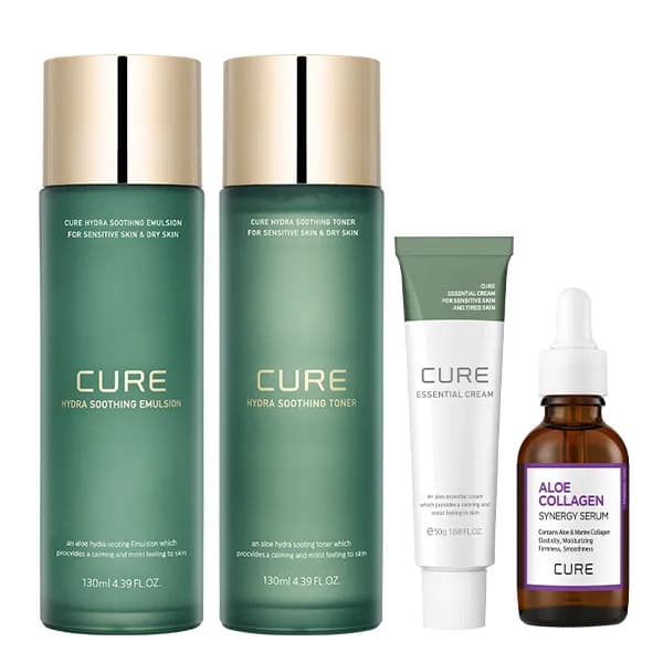김정문알로에 큐어 하이드라 수딩 토너 130ml+에멀젼 130ml+콜라겐 세럼 30g+큐어 크림 50g 세트