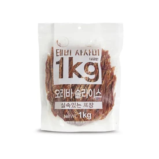 테비 강아지간식, 테비 오리바슬라이스, 1kg, 1개