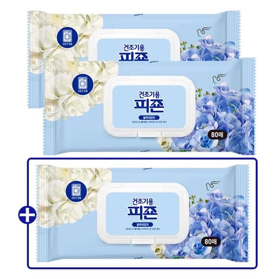 피죤 건조기용 시트 섬유유연제 블루비앙카 80매 3개