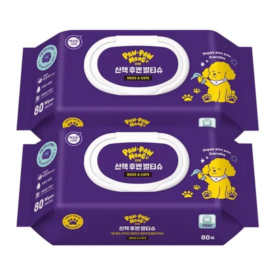 깨끗한나라 포포몽 강아지 산책 후엔 발티슈, 80매, 2팩