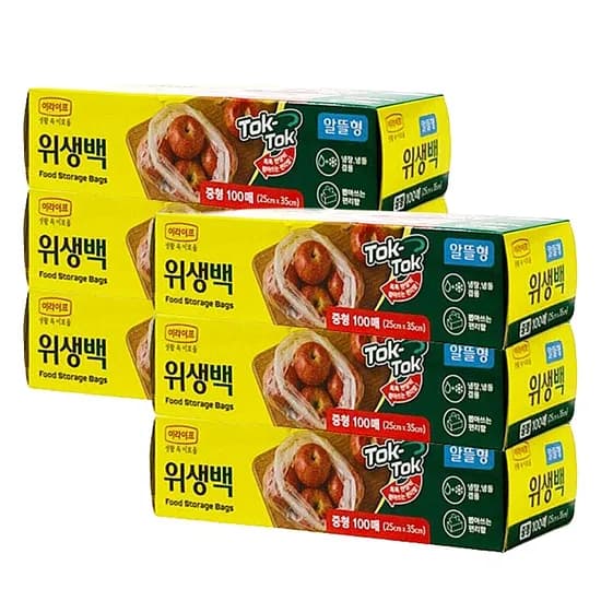 롯데이라이프 알뜰형 비닐 위생팩 중 25x35cm 100매입 6개