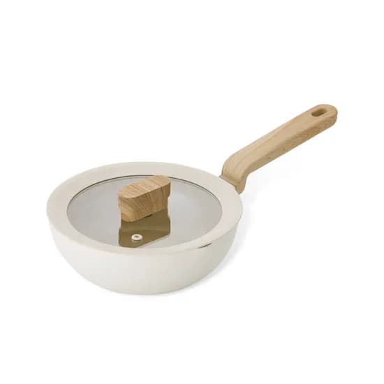 리빙아트 크레마 우디 IH 세라믹 궁중팬 아이보리 20cm 1개 + 유리뚜껑 1개