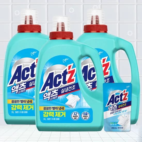 피죤 액츠 퍼펙트 실내건조 액체세제, 일반드럼겸용, 3L, 3개