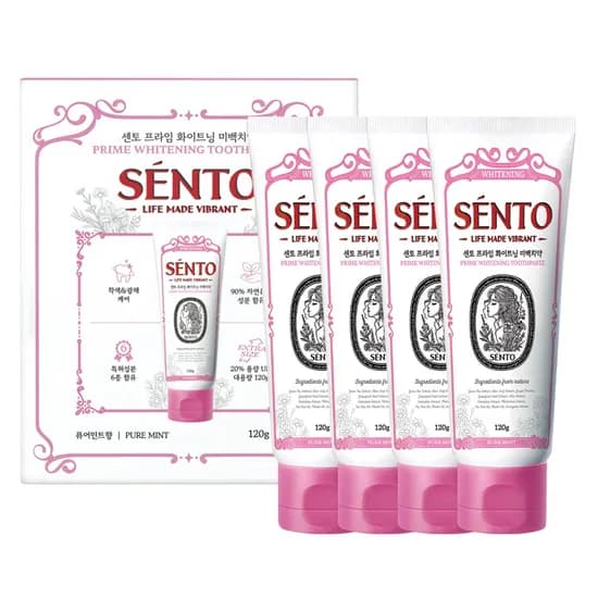 센토 프라임 화이트닝 미백치약 퓨어민트향, 120g, 4개입, 1개