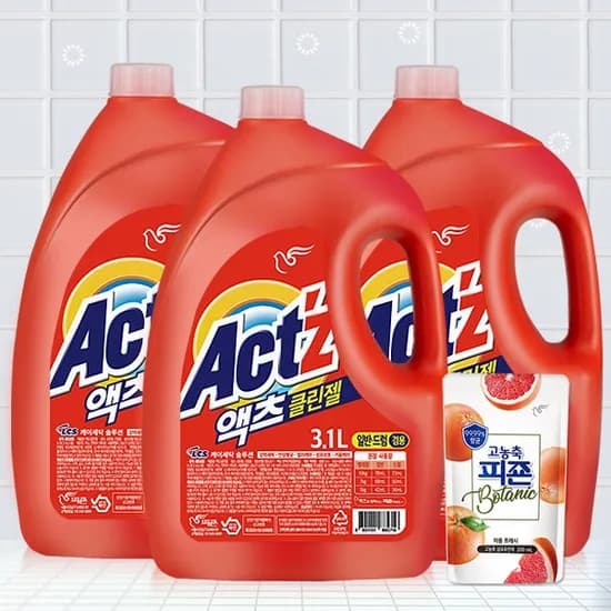액츠 클린젤 세탁세제, 일반드럼겸용, 3.1L, 3개