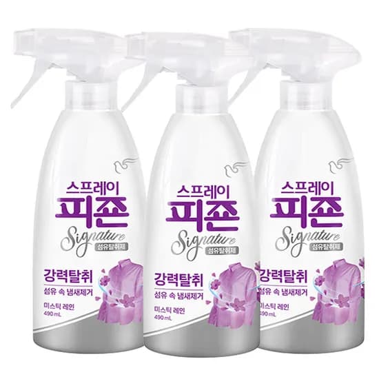 피죤 스프레이 섬유탈취제 미스틱레인 490ml 3개