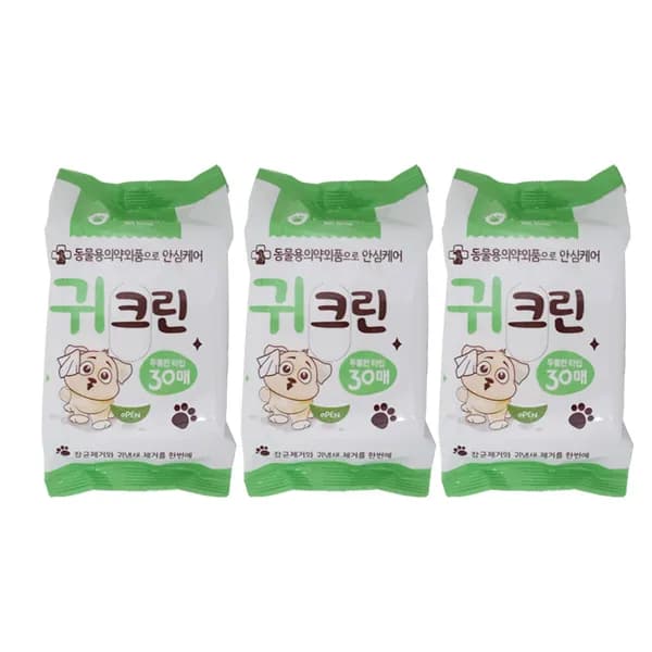 펫크린 귀 크린 반려동물 물티슈 30매 3개