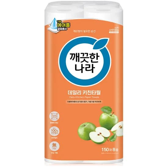 깨끗한 나라 데일리 키친타월 2겹 150매 8롤 1팩 9,900원
