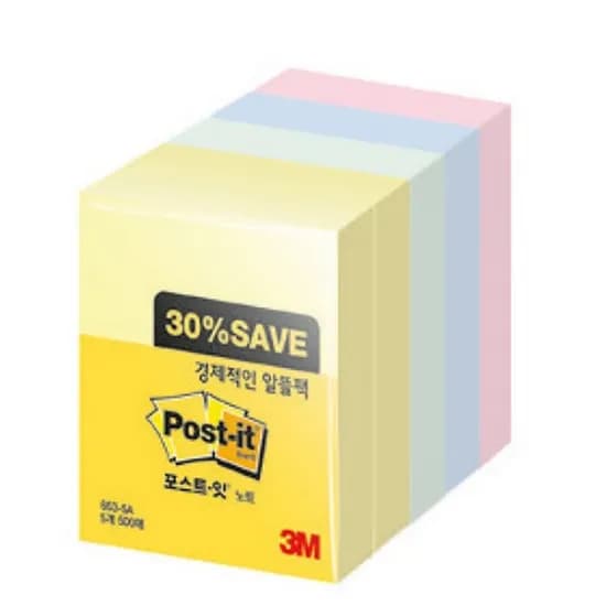 3M 포스트잇 노트 653-5A 알뜰팩, 51x38mm, 5개
