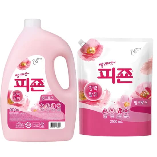 피죤 레귤러 섬유유연제 핑크로즈 본품+리필, 2.5L+2.1L, 4.6L, 1세트