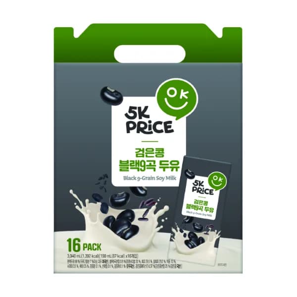 5K프라이스 검은콩 블랙9곡 두유 190ml 16개 15,380원