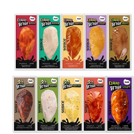 햇살닭 소스 통살 닭가슴살 맛보기 10종, 100g, 50개