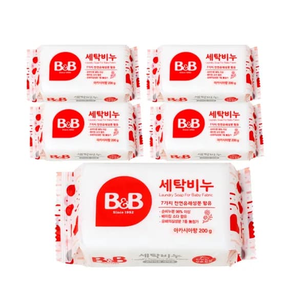 비앤비 유아의류용 세탁비누, 아카시아향, 200g, 5개