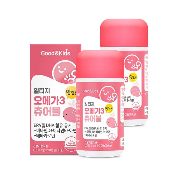 굿앤키즈 알티지 오메가3 츄어블 오렌지맛 90캡슐 2통