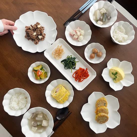 모이 화이트 플라워 2인 그릇세트, 유광, 12P, 1세트