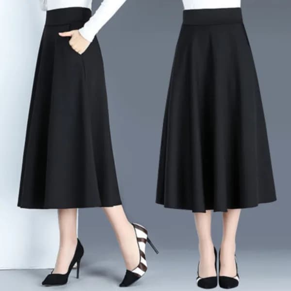 A라인 올블랙 밴딩 하이웨스트 스커트 블랙 2XL 15,950원