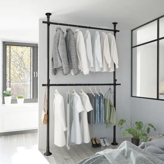 리우리빙 두배 커진 행거 38mm 2단 블랙 80~140x130~275cm 1개