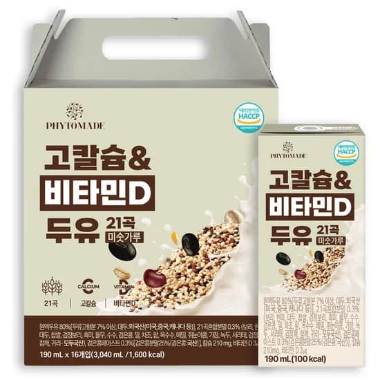 파이토메이드 고칼슘&비타민D 두유 21곡 미숫가루 190ml 16개