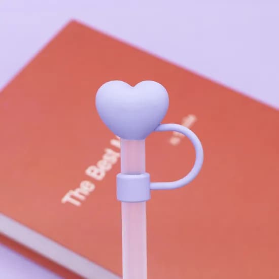 실리콘 빨대뚜껑 보라하트 1개