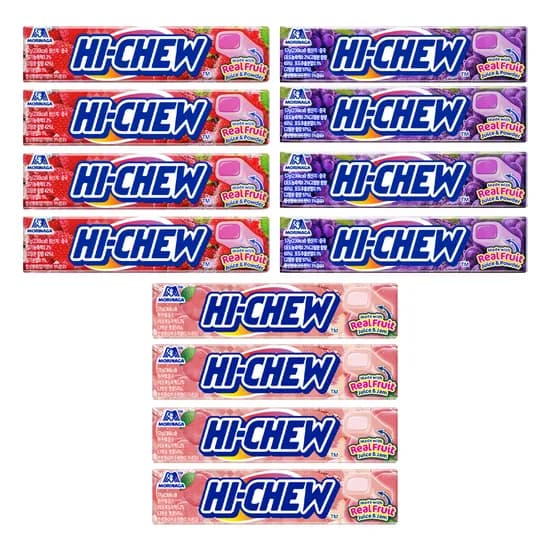 모리나가 하이츄, 딸기맛 4개, 포도맛 4개, 복숭아맛 4개, 57g, 12개