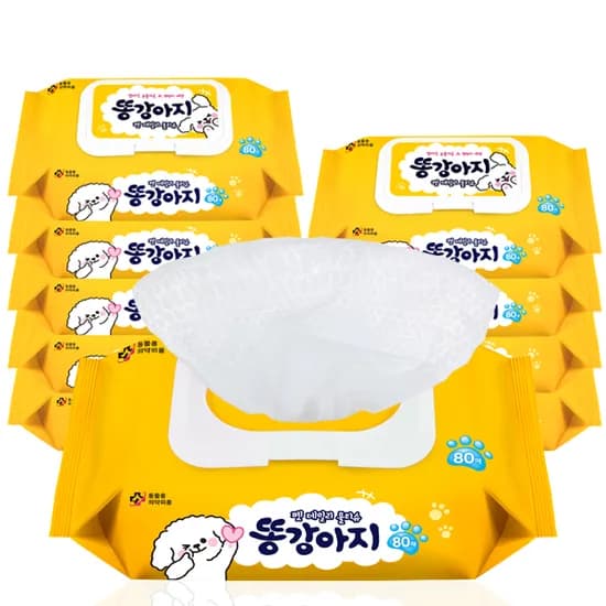 똥강아지 반려동물 물티슈, 80매입, 10팩