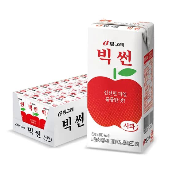 빙그레 빅썬, 사과맛, 200ml, 48개