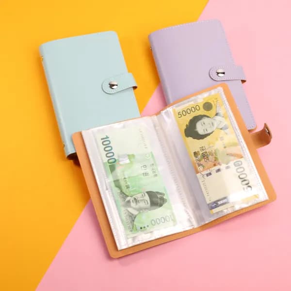 파스텔 컬러 머니트래커 바인더 지갑 다이어리형 블루 9,090원