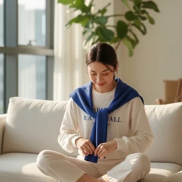 어깨에 걸치는 페이크 숄가디건 블루