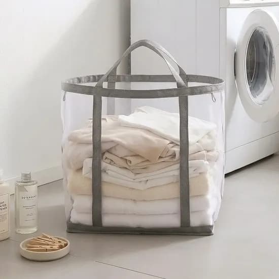 접이식 메쉬 세탁 가방 대형 그레이 40L 40x25x40cm 1개