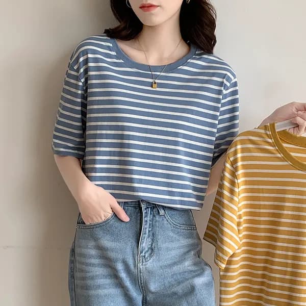 레드에셋 여성용 반팔 스트라이프 티셔츠 블루 ONE SIZE 1개