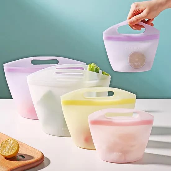이지실리 핸들형 실리콘 지퍼백 3P 세트, 핑크, 500ml+1000ml+1500ml, 3개