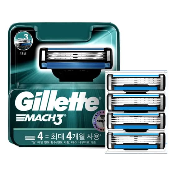 질레트 마하3 면도날 3중날 4개