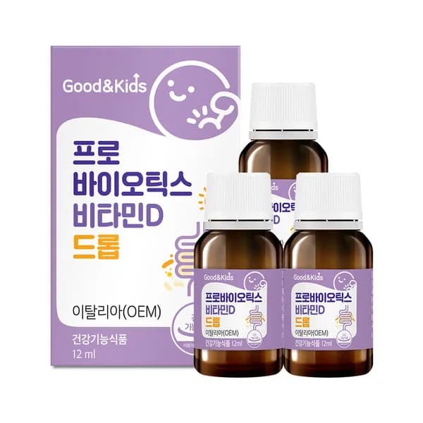 굿앤키즈 아기 유산균 프로바이오틱스 비타민D 드롭 12ml 3병
