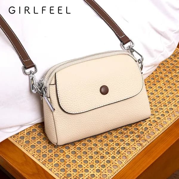 GIRLFEEL 여성 소가죽 미니 크로스백 6170 베이지 14x18x7cm 1개