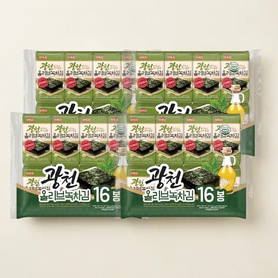 삼육김 광천 올리브 녹차김 도시락김 4g 16봉 4개