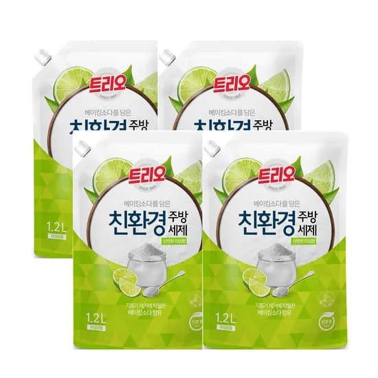 트리오 베이킹소다 주방세제 라임향 1.2L 4개
