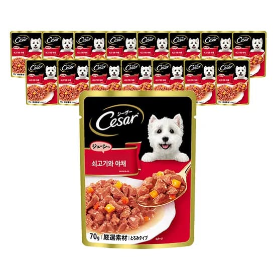 시저 파우치, 소고기와 야채, 70g, 16개입, 1개