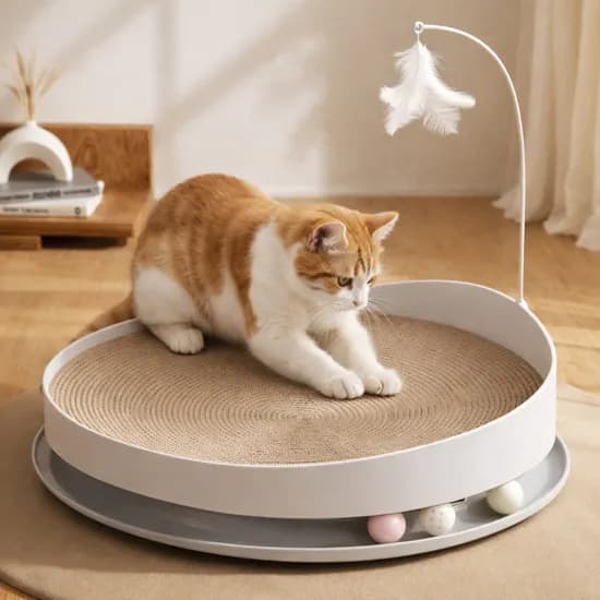 고양이 대형 트랙볼 스크래쳐 평판형 장난감, 화이트, 50cm, PTVC-25, 1개